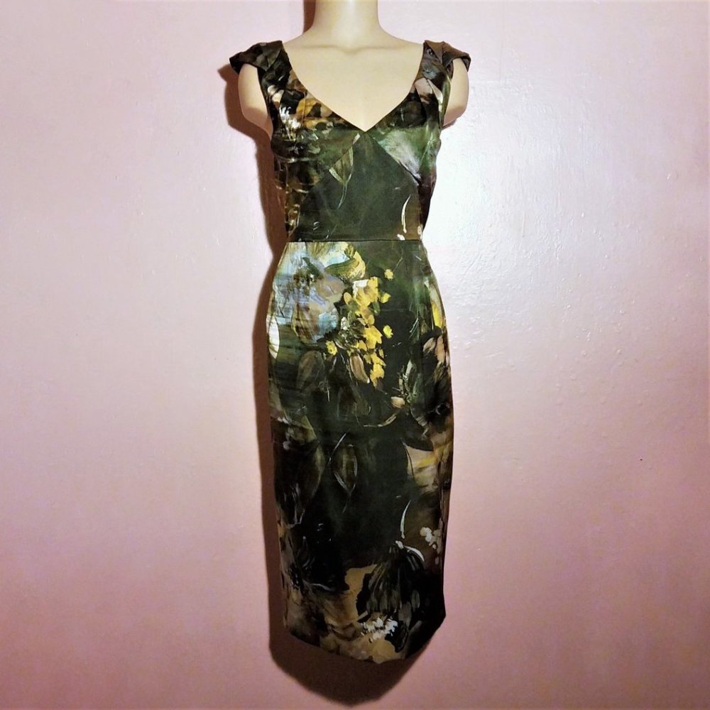 Elie Tahari Meredith Dress fits 6~Silk Satin NWT~Multicolor Floral~Green Party
